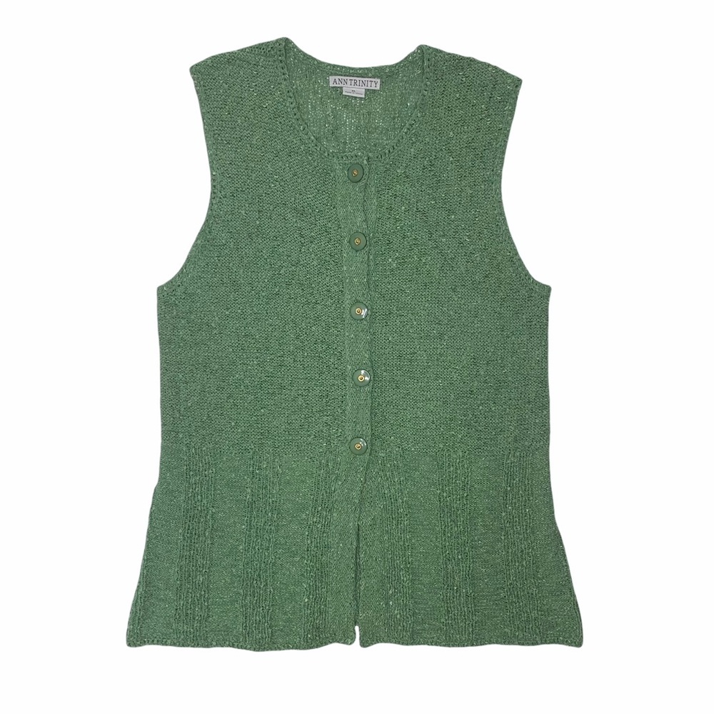 Ann Trinity Green Button Down Sleeveless Cardigan